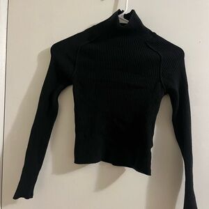 Black Cropped Ribbed Turtleneck Sweater